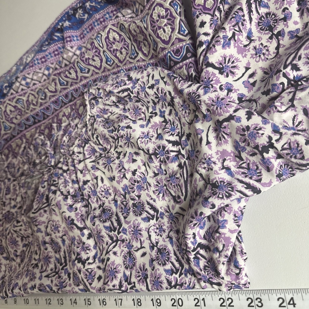 Lucky Brand Boho Peasant Blouse Purple Floral Border Print Cottagecore Top - Picture 6 of 9